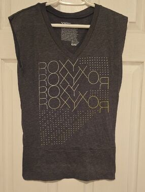 Roxy Women's Charcoal V-Neck Tank with Yellow Graphic